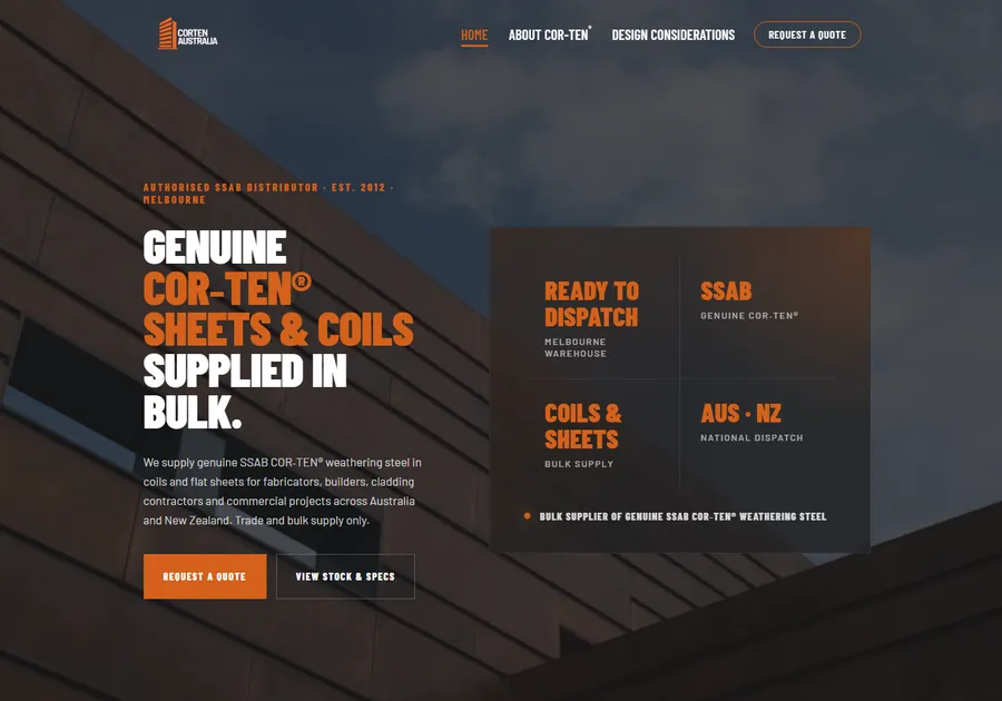 Homepage of Corten Australia